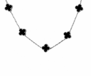 Collier trèfles noir silver
