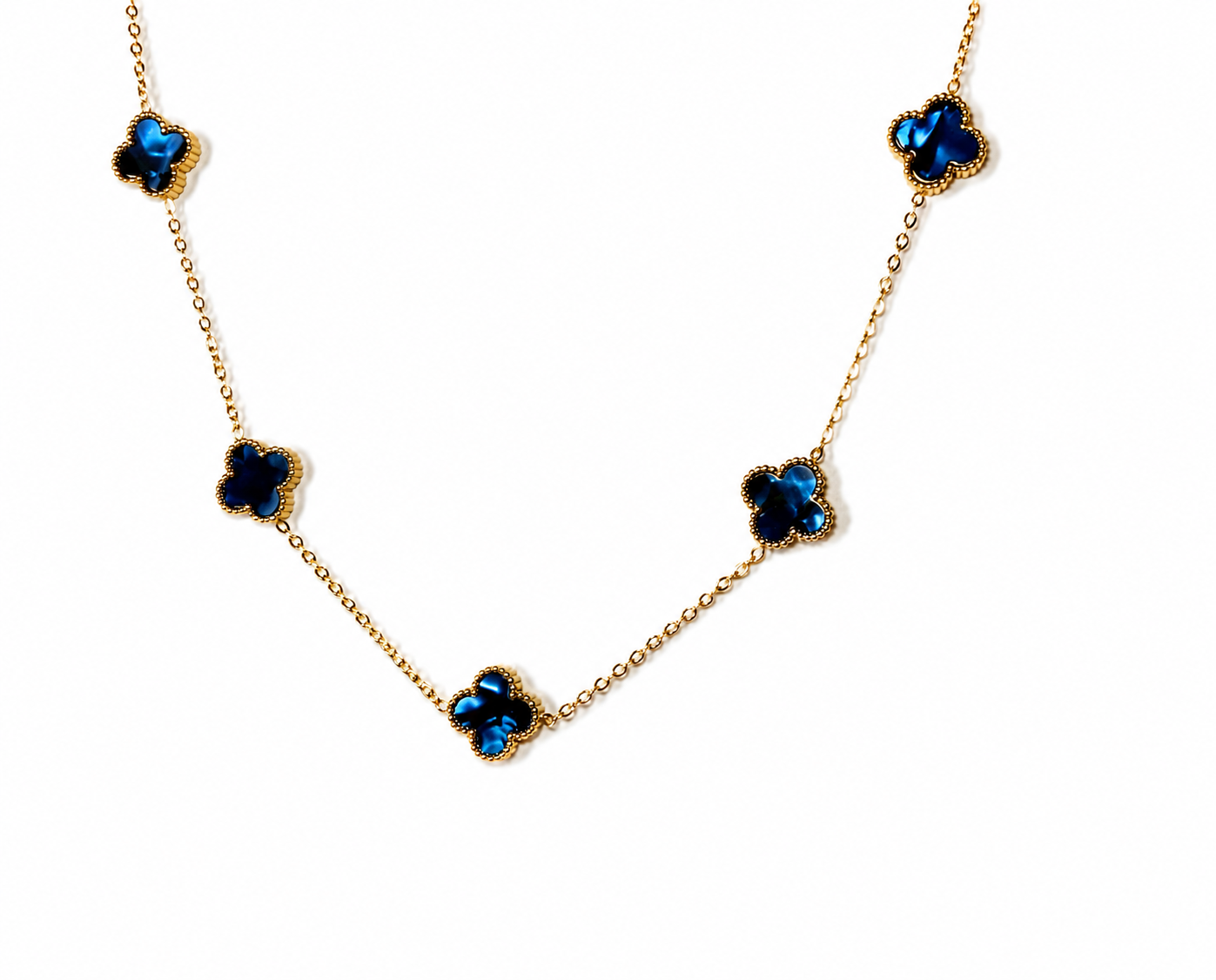 collier trèfles bleus dorés